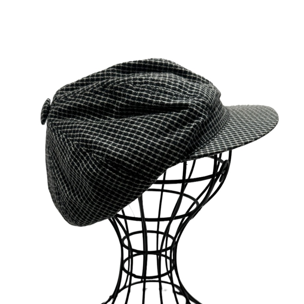 Y2K Cavalieri Paperboy Hat Cap checked English Brim Black White Cotton 57 M